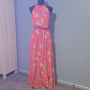 New York & Company Floral Halter Maxi Dress in Coral